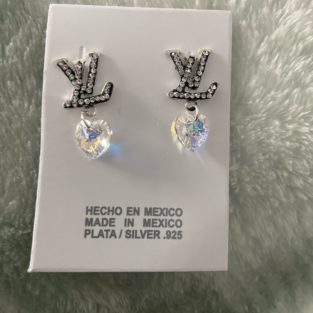 Silver Heart Crystal Earrings mexican 925 Silver LV
